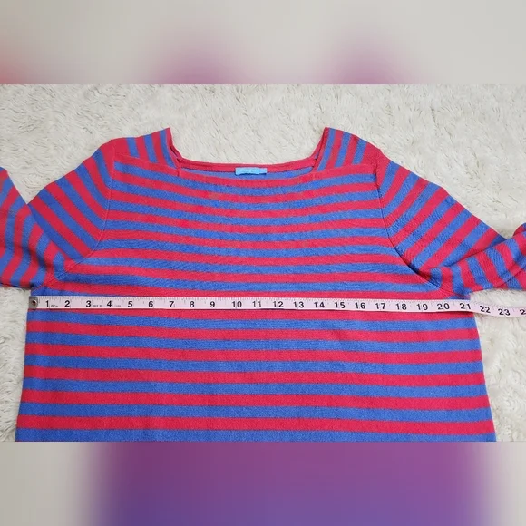 J. MCLAUGHLIN Caitlin Long Sleeve Boatneck Striped Sweater Shirt Red & Blue XL - Picture 5 of 9